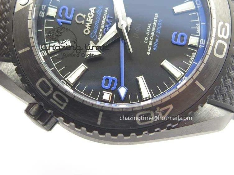 0317 Unique Planet Ocean 45mm Real Ceramic Blue BP-Maker Best Edition Black Dial On Nylon Rubber Strap A 8184